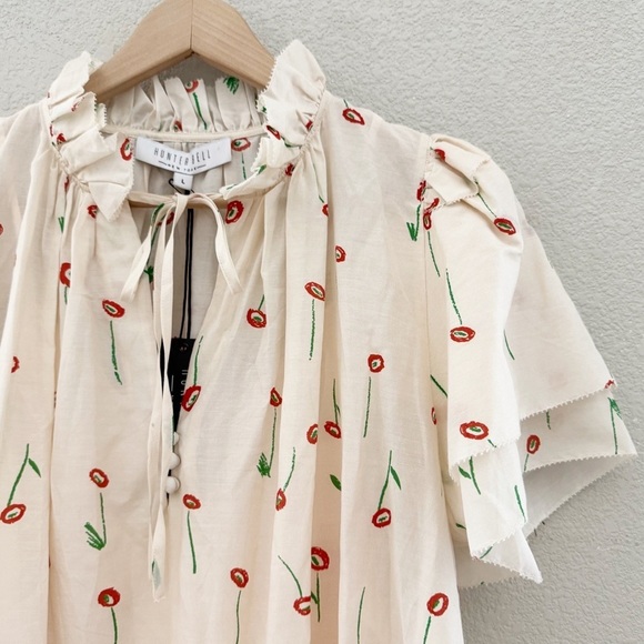 Hunter Bell Merritt Mini Dress Cream Cotton Silk Tiered Flutter Feminine L NWT - Picture 10 of 14